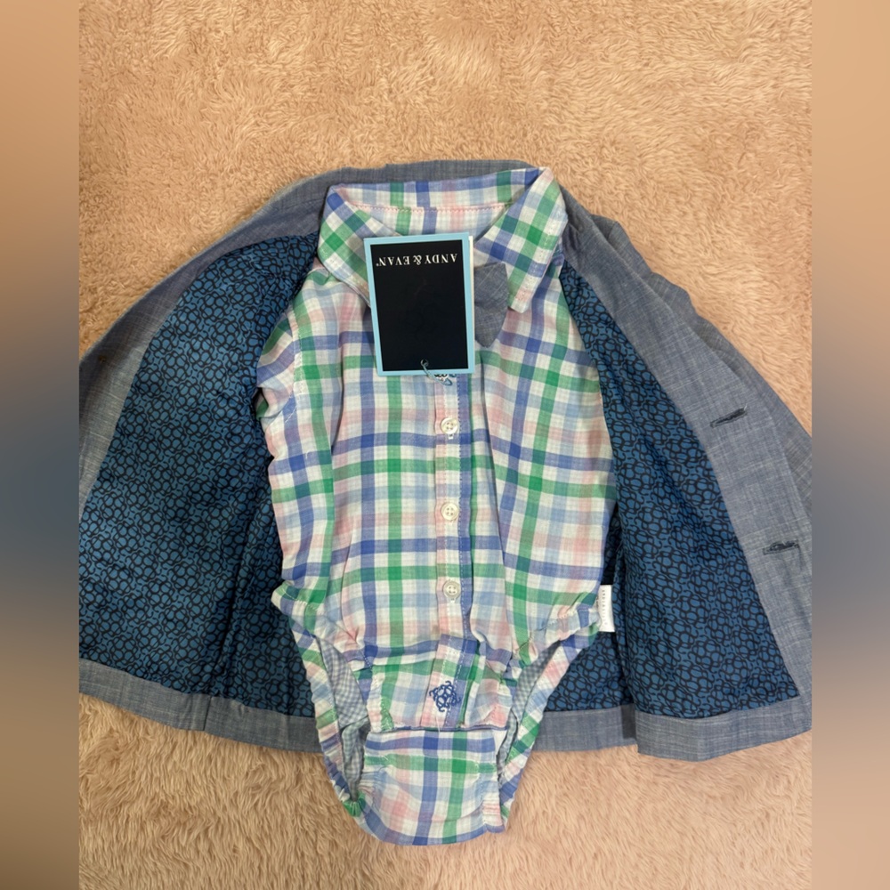 🔵🔵Andy & Evan Blue Chambray Baby Suit Set - Picture 5 of 8